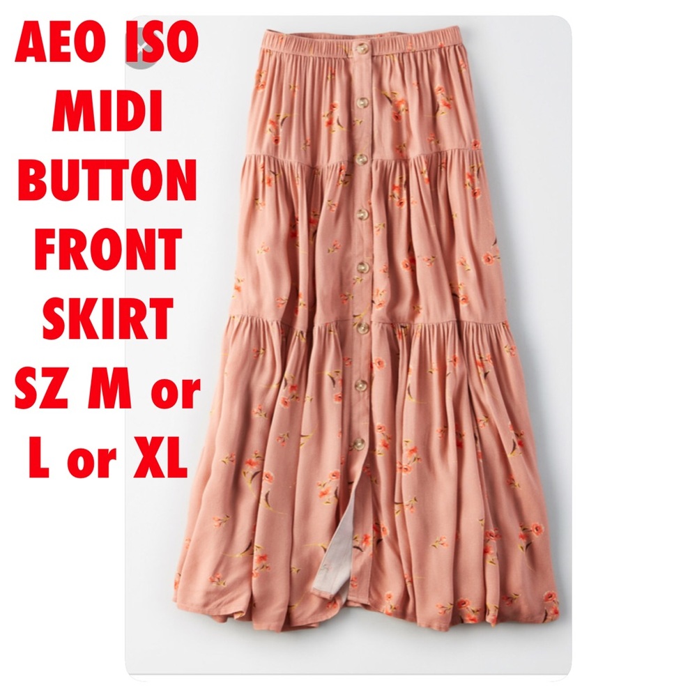 👀ISO👀 AE Button Front Midi Skirt Sz M or L or XL - Picture 1 of 1